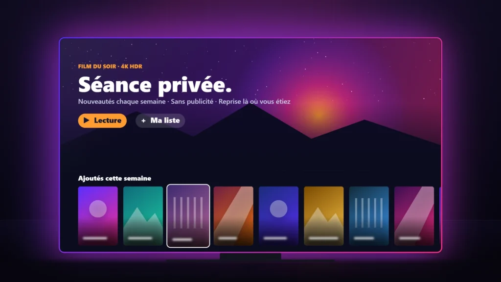Abonnement IPTV films et séries : catalogue VOD 4K HDR affiché sur Smart TV